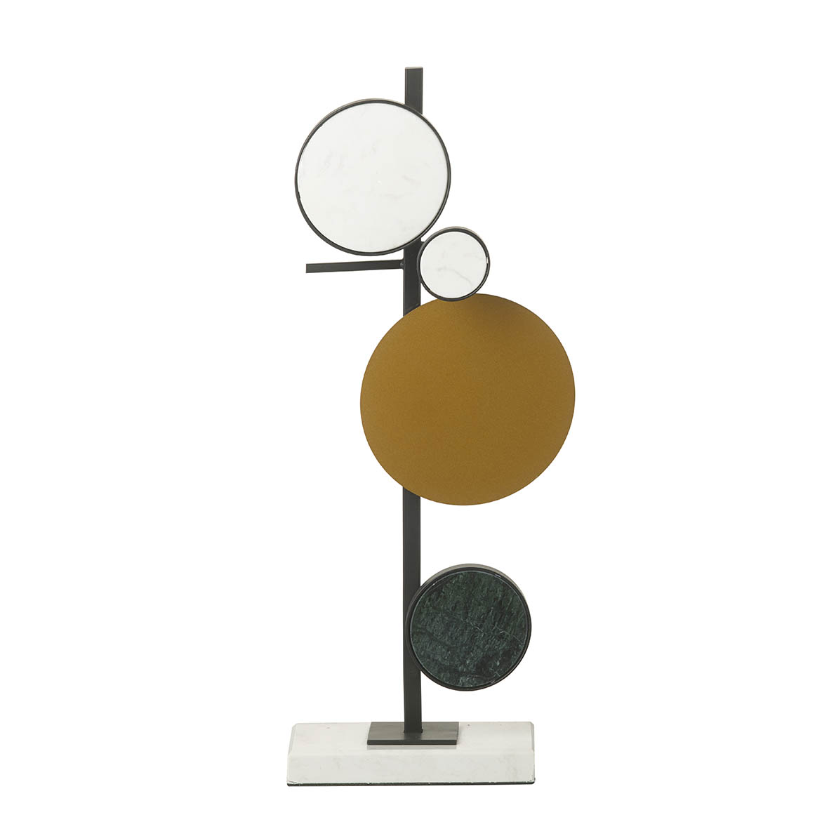 Ornament on base 17x7x40 cm CIRCLES marbl wh+blk-wh-orng-grn
