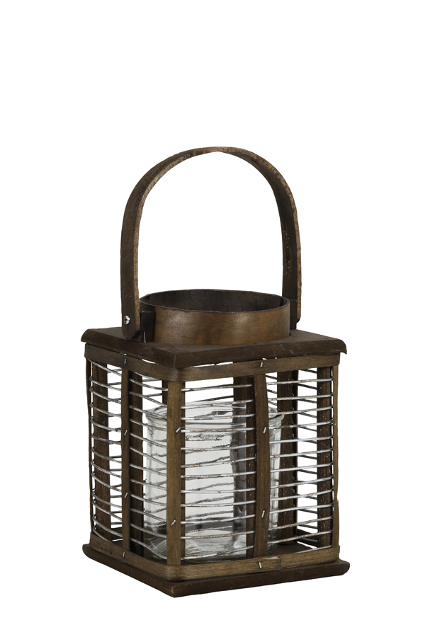 Lantern 12x12x13 cm TOPAZ wood brown
