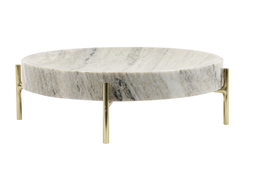 Dish on base Ø32x9 cm ELSEMIEK brown-white marble+gold