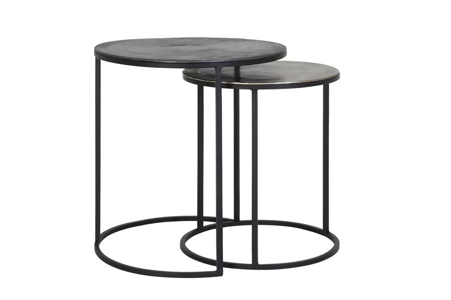 Side table S/2 Ø40x45+Ø49x50,5 cm TALCA raw lead+antiq lead