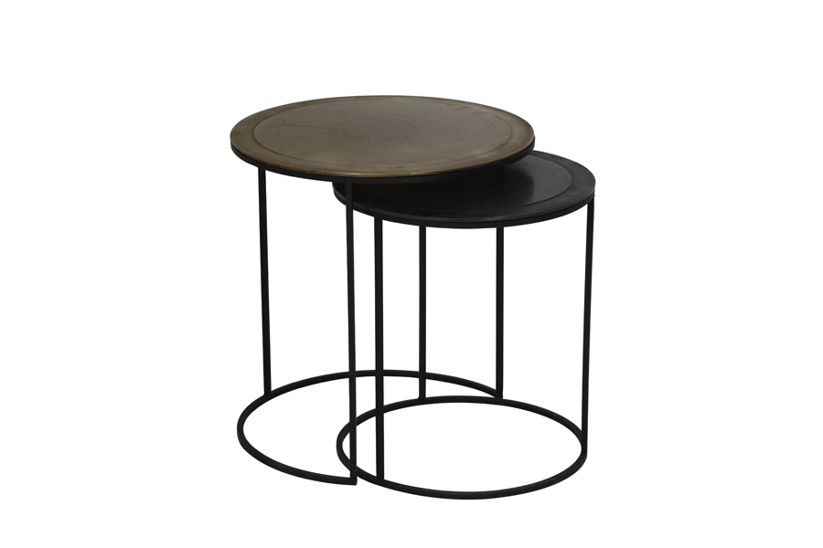 Side table S/2 Ø40x45+Ø49x50,5 cm TALCA ant copper+brnz edge