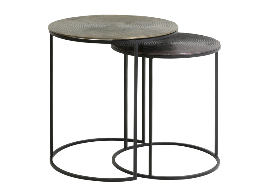 Side table S/2 Ø40x45+Ø49x50,5 cm TALCA ant copper+brnz circ