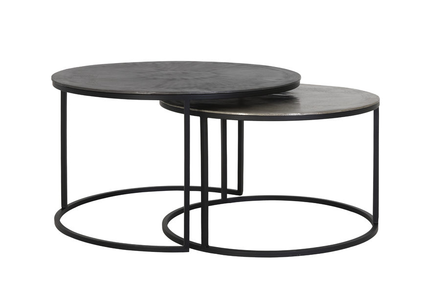 Coffee table S/2 Ø67,5x39,5+Ø75x45 cm TALCA rw lead+ant lead