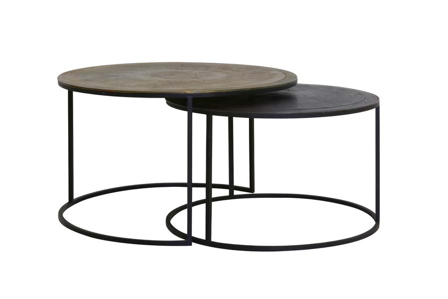 Coffee table S/2 Ø67,5x39,5+Ø75x45 cm TALCA ant. copper+brnz