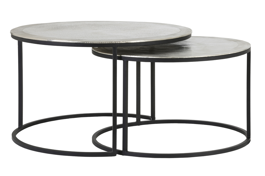 Coffee table S/2 Ø67,5x39,5+Ø75x45 cm TALCA raw nickel