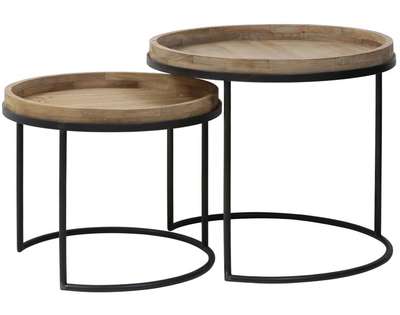 Side table S/2 Ø50x44+Ø60x54 cm COPAN black+wood