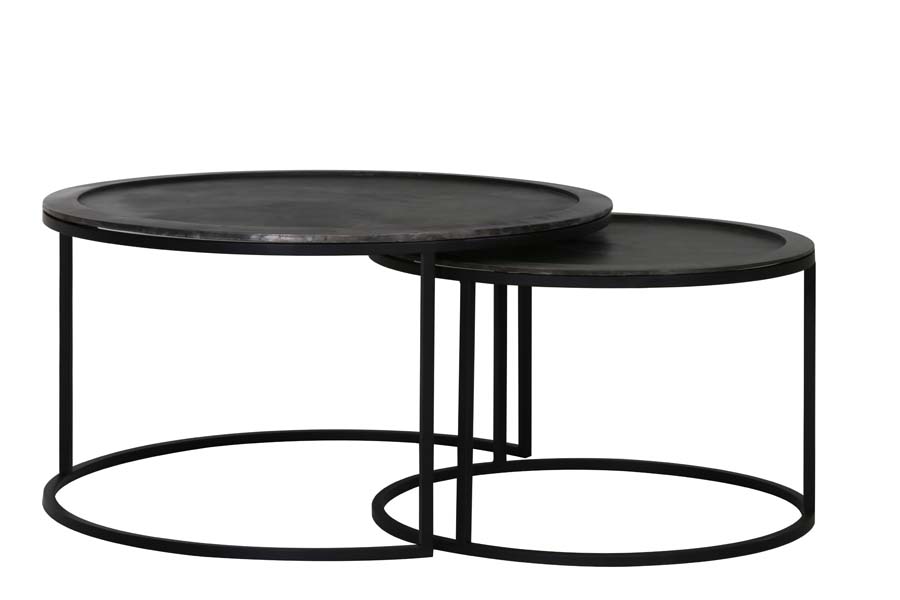 Coffee table S/2 Ø60x38+Ø78x42 cm TALCA lead antiq deep edge
