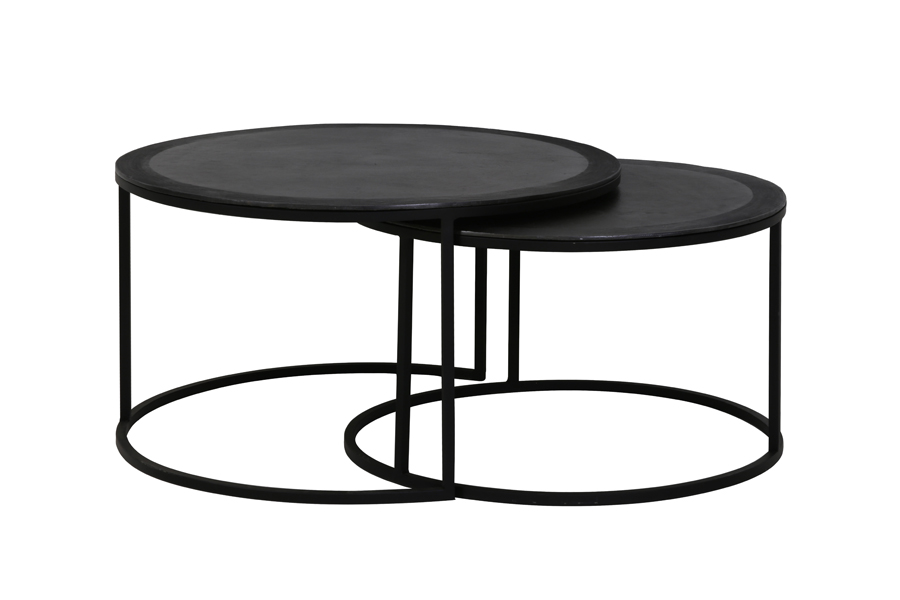 Coffee table S/2 Ø67,5x39,5+Ø75x45 cm TALCA lead antiq edge