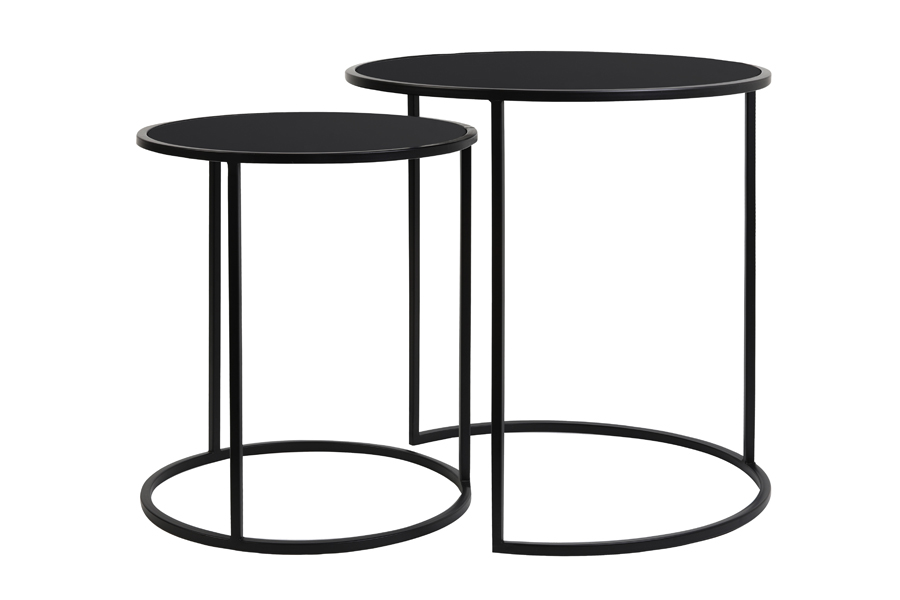 Side table S/2 Ø40x45+Ø50x52 cm DUARTE glass black-matt blck