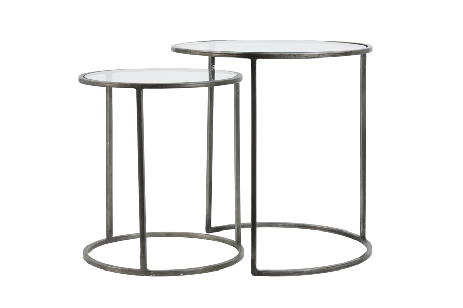 Side table S/2 Ø40x45+Ø50x52 cm DUARTE glass-vintage tin