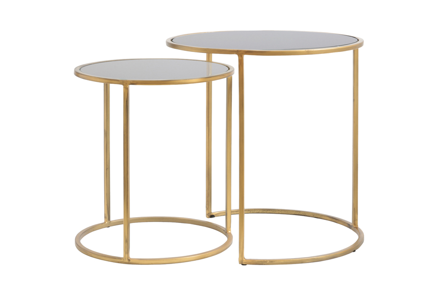 Side table S/2 Ø40x45+Ø50x52 cm DUARTE smoked glass-gold