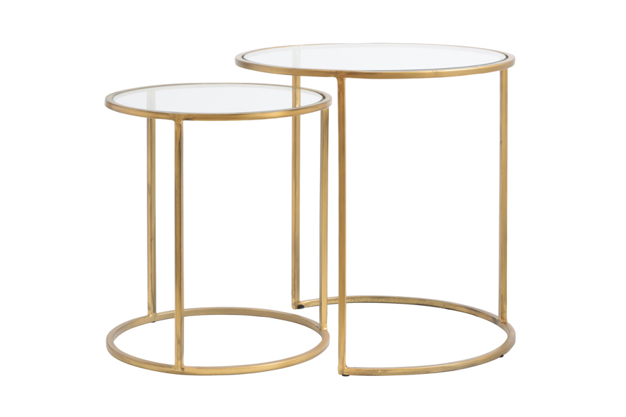 Side table S/2 Ø40x45+Ø50x52 cm DUARTE glass-gold