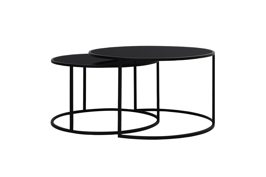 Coffee table S/2 Ø65x39+Ø75x44 cm DUARTE gls black-matt blck