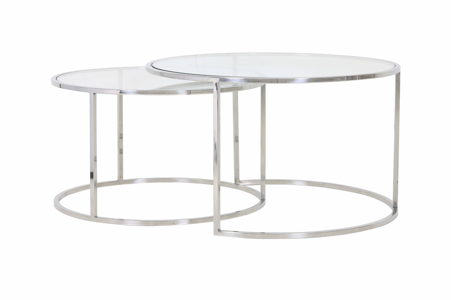 Coffee table S/2 Ø65x39+Ø75x44 cm DUARTE nickel+glass