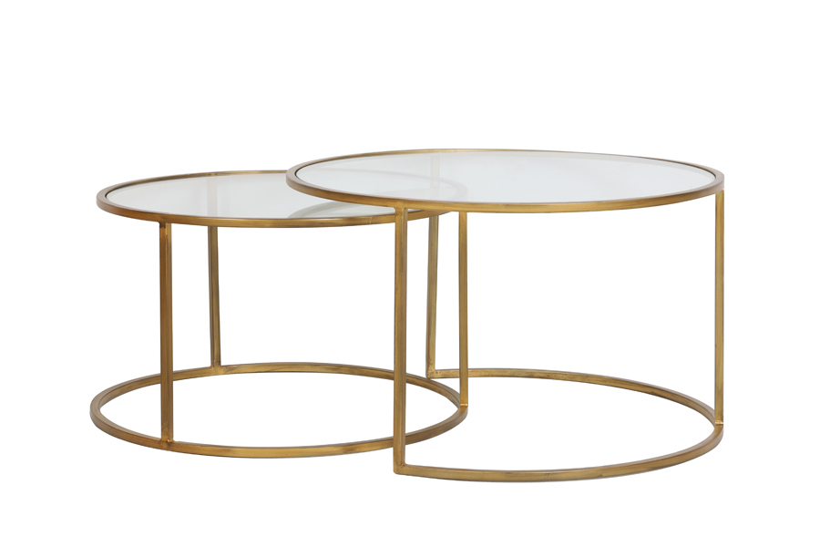 Coffee table S/2 Ø65x39+Ø75x44 cm DUARTE glass-gold