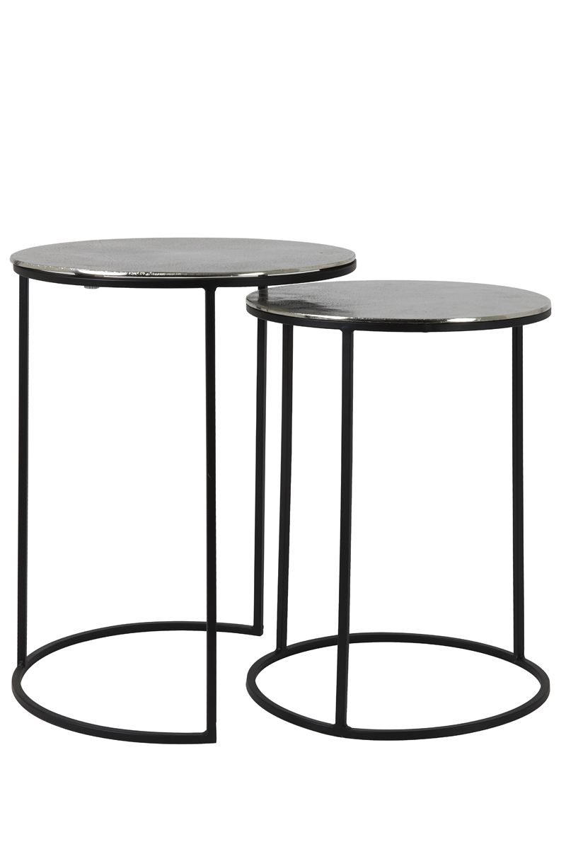 Side table S/2 Ø35x48+Ø40x53,5cm THIZAS raw nickl-matt black