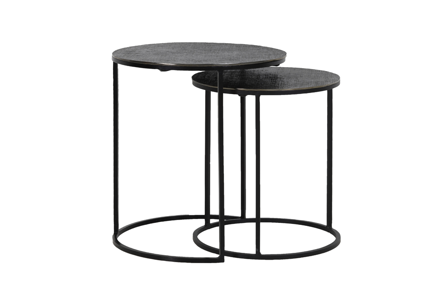 Side table S/2 Ø41x46+Ø49x52 cm RENGO texture black nickel