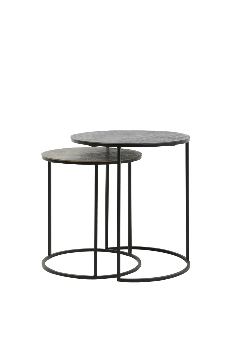 Side table S/2 Ø41x46+Ø49x52 cm RENGO texture black+ant bron