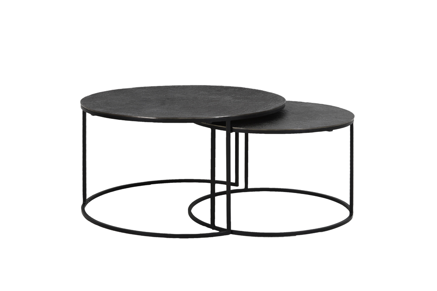 Coffee table S/2 Ø61x37+Ø76x41 cm RENGO texture black nickel