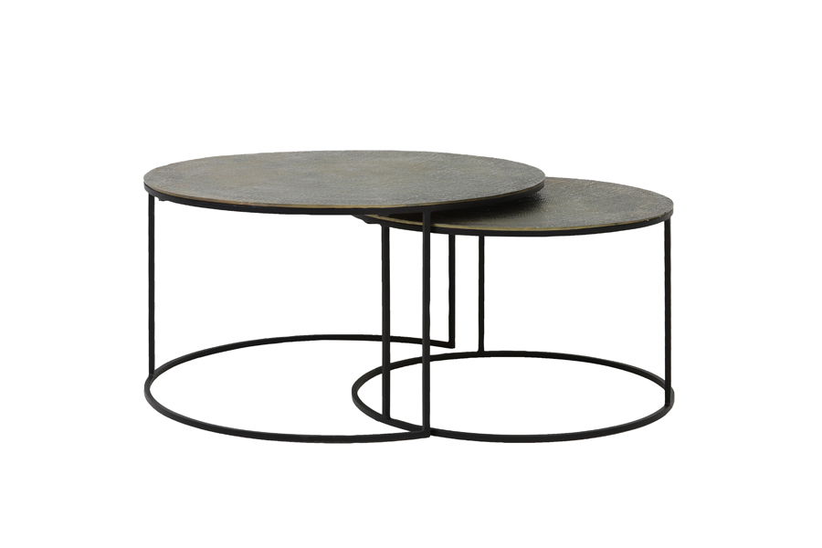 Coffee table S/2 Ø61x37+Ø76x41 cm RENGO texture ant bronze
