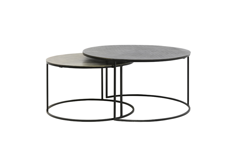 Coffee table S/2 Ø61x37+Ø76x41 cm RENGO texture black+ant br