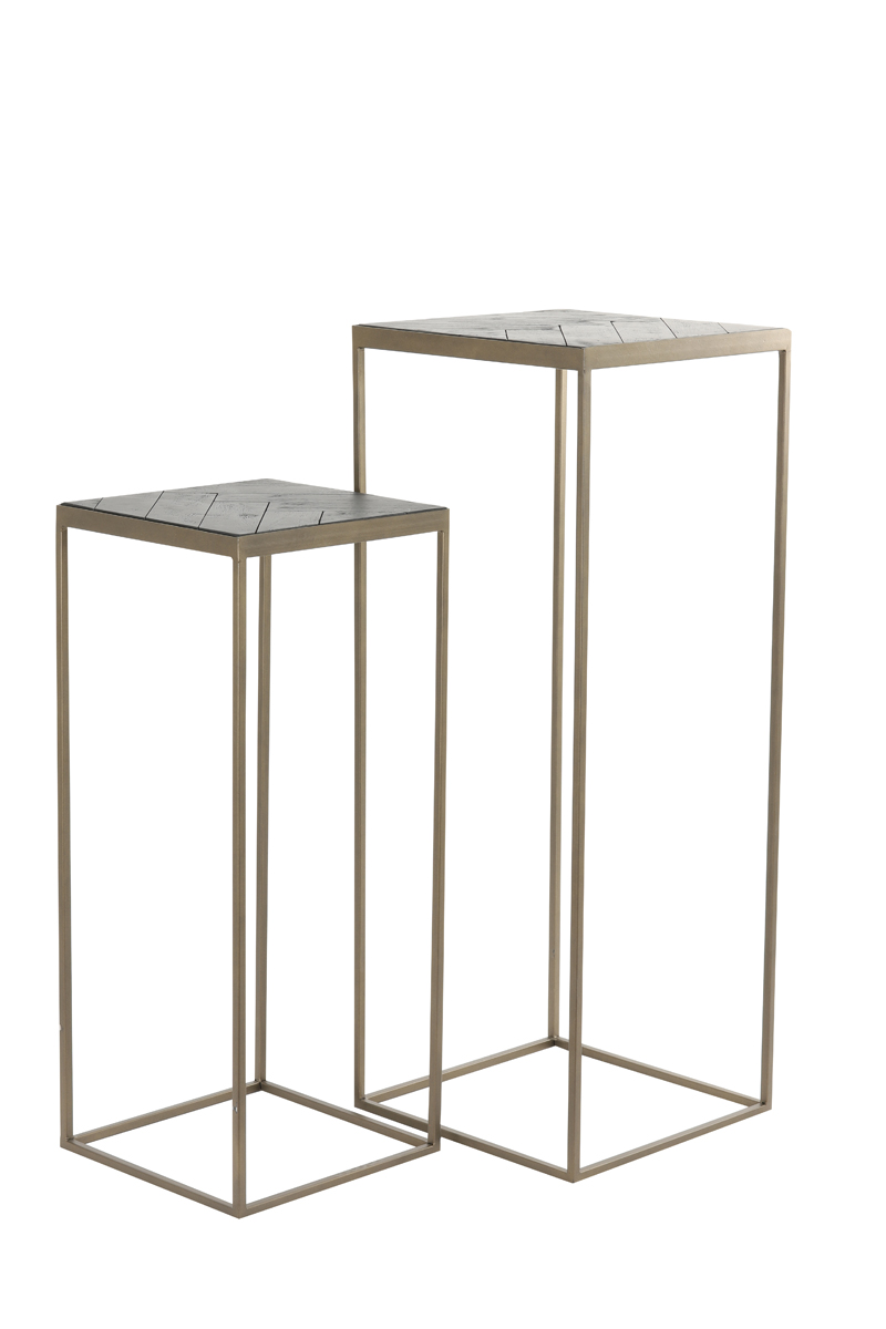 Pillar S/2 33x33x80+38x38x100 cm CHISA wood black-ant bronze