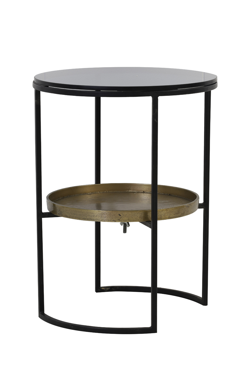 Side table Ø43x57 cm ROWDY glass black+antique bronze