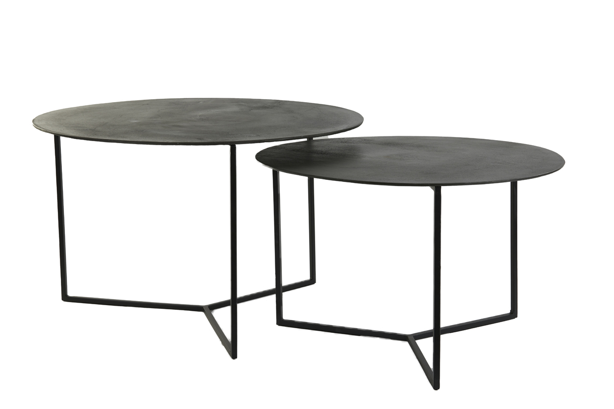 Coffee table S/2 Ø65x40,5+Ø75x46,5 cm SOCOS ant lead+mt blck