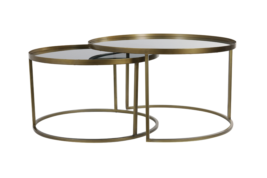 Coffee table S/2 Ø65x40+Ø75x44 cm TALEK smokd glass-ant brnz