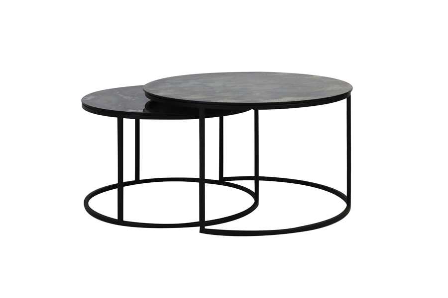 Coffee table S/2 Ø66x40+Ø76x45 cm TABUN glass ant-matt black