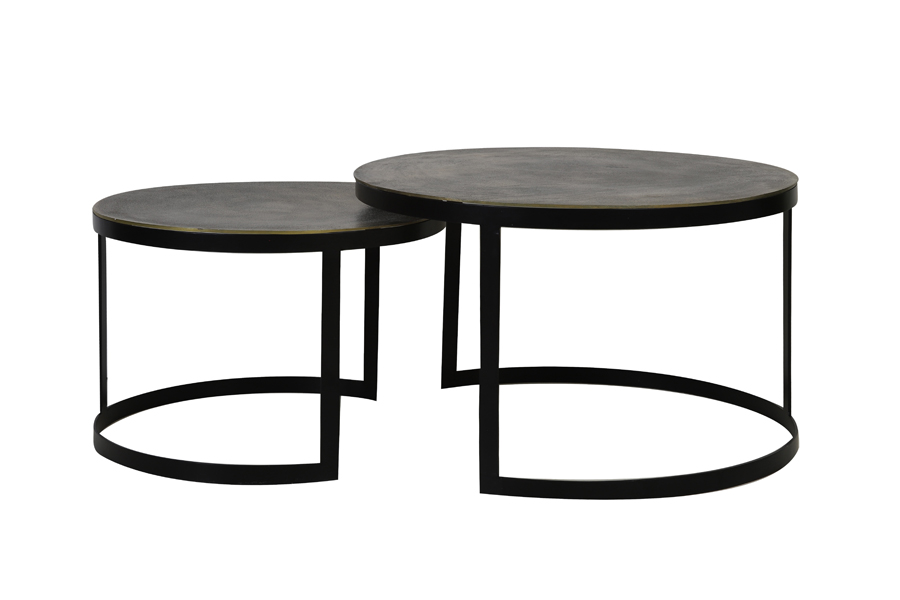 Coffee table S/2 Ø62x41+Ø76x46 cm TRELO antique bronze-black