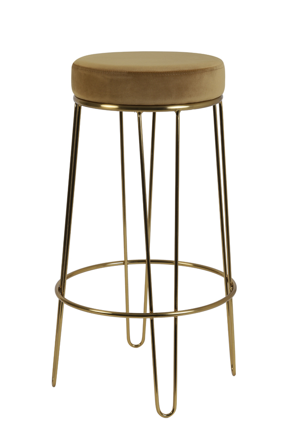 Bar stool Ø41x73 cm ALICE velvet caramel+gold