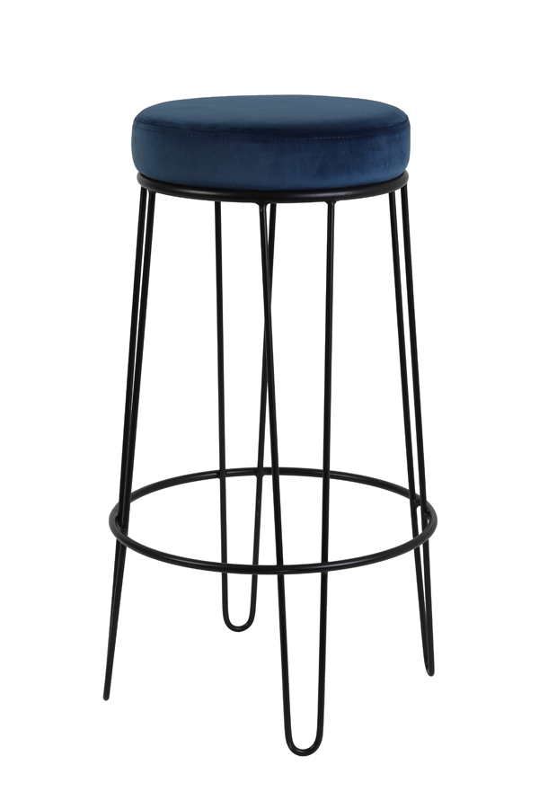 Bar stool Ø41x73 cm ALICE velvet dark blue+black