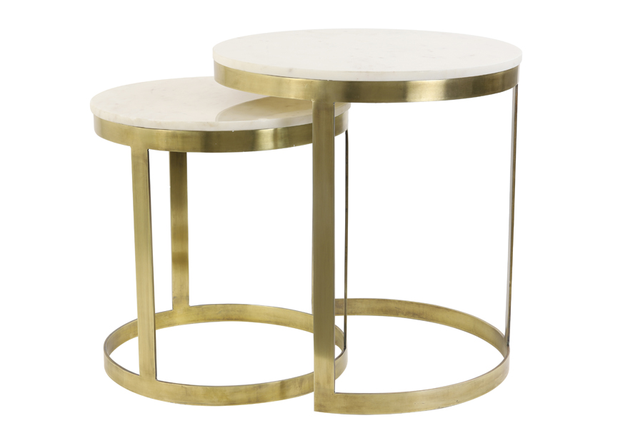 Side table S/2 Ø41x46+Ø49x52 cm PERLATO marble whte+ant brnz
