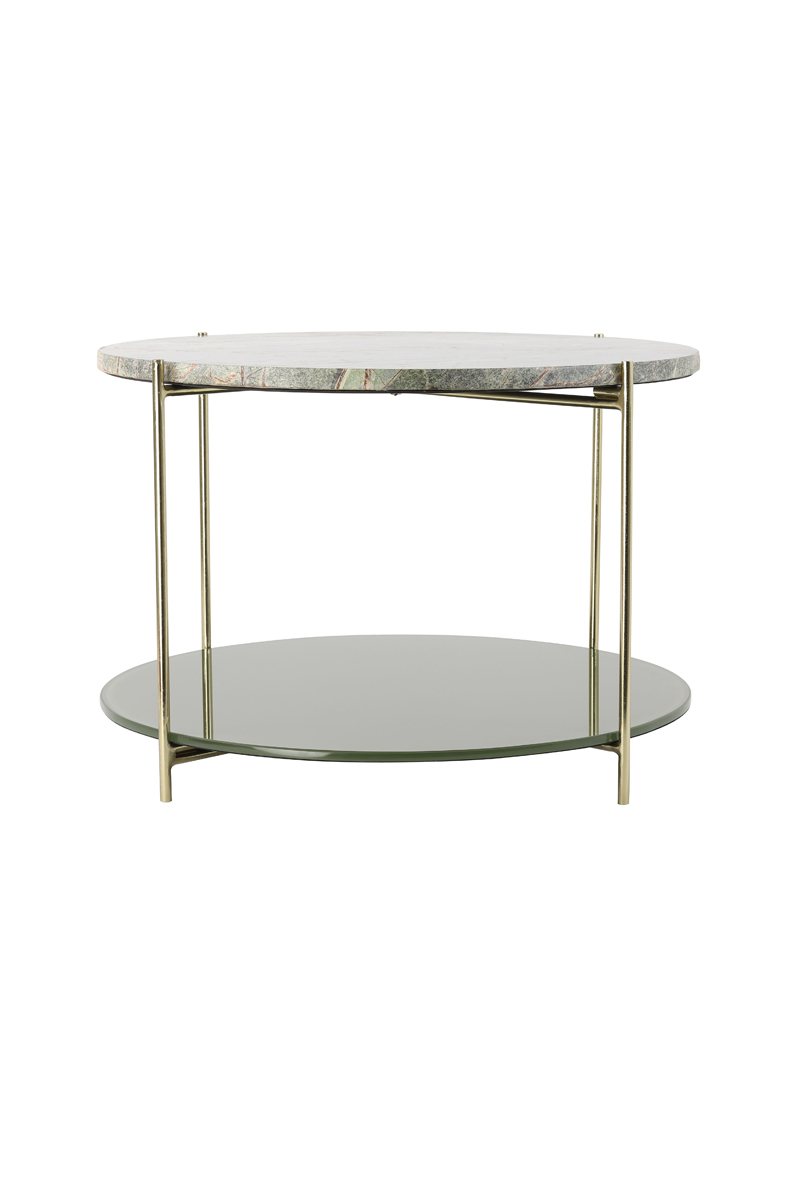 Coffee table Ø67x45 cm BESUT marble green+glass-gold