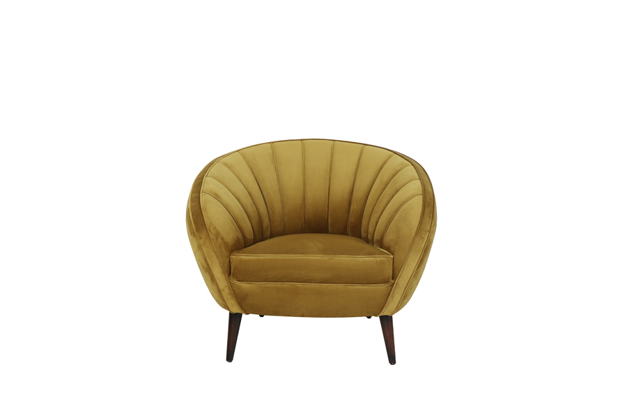Chair 91x71x77 cm ALMOND velvet ocher yellow-wood dark brown