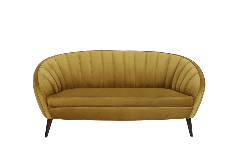 Sofa 160x72x79 cm ALMOND velvet ocher yellow-wood dark brown