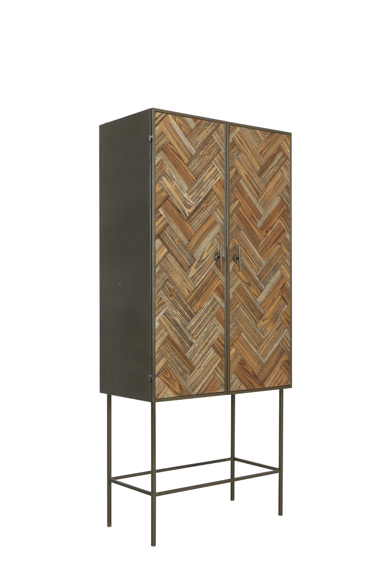 Cabinet 82x44,5x180 cm FISHBONE dark grey+wood brown