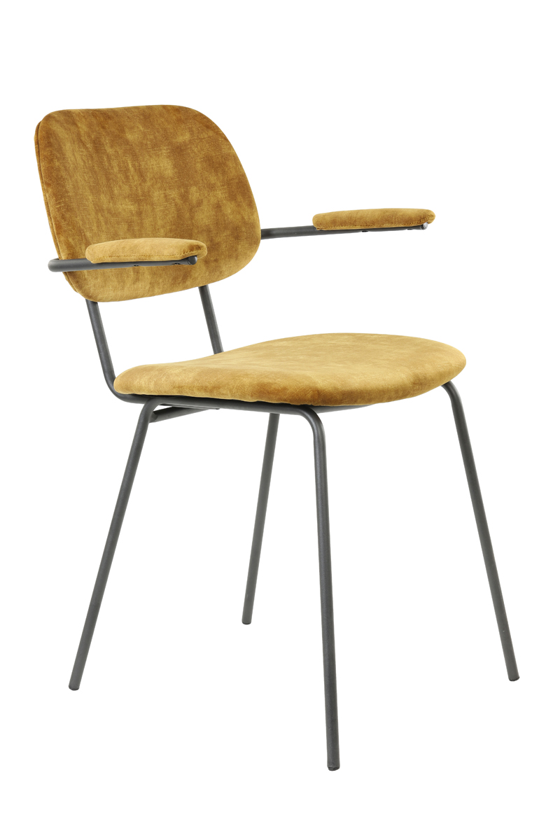 Dining chair 58x58x82 cm EMMA velvet ocher yellow-dark grey